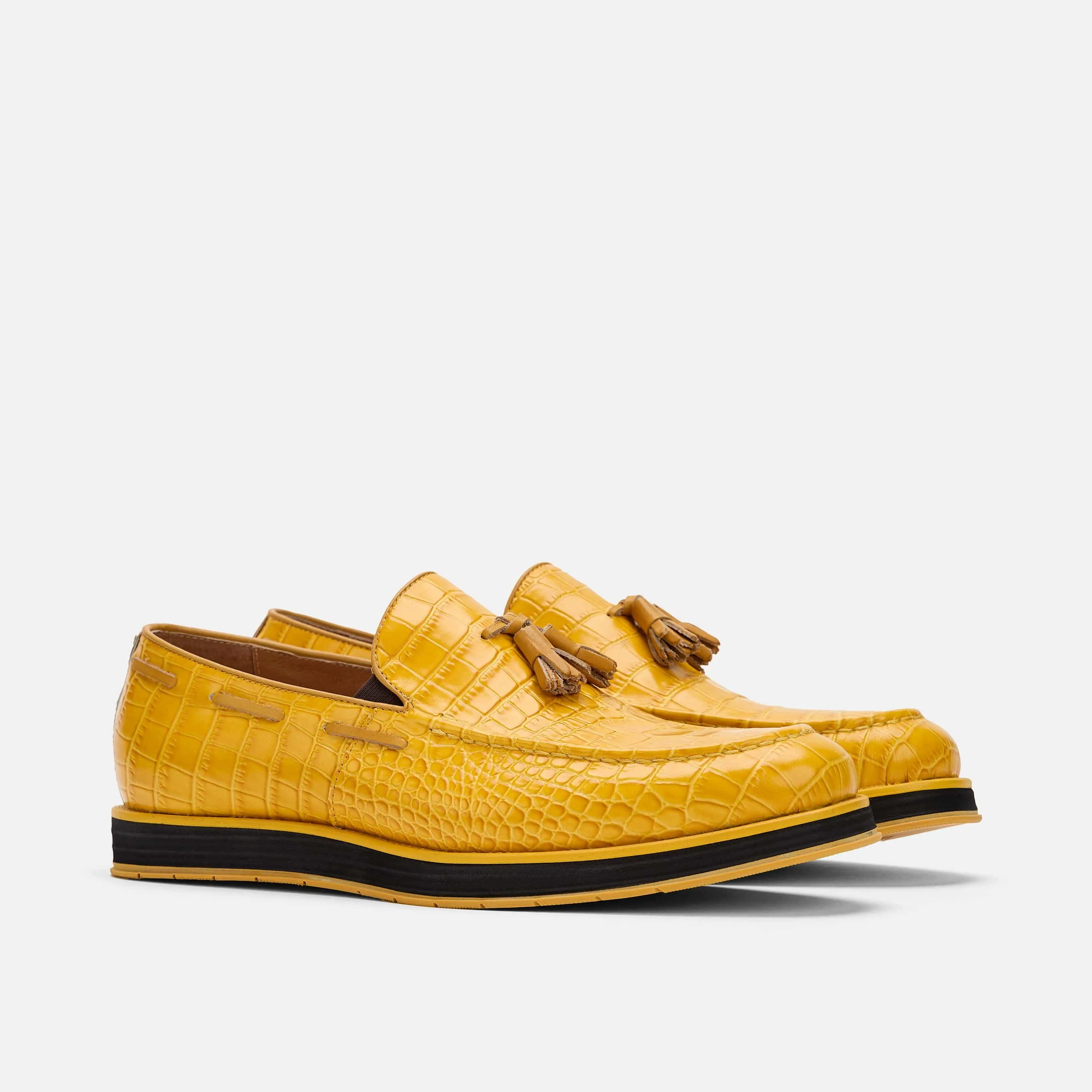 Apollo Yellow Crocskin Leather Tassel Loafers