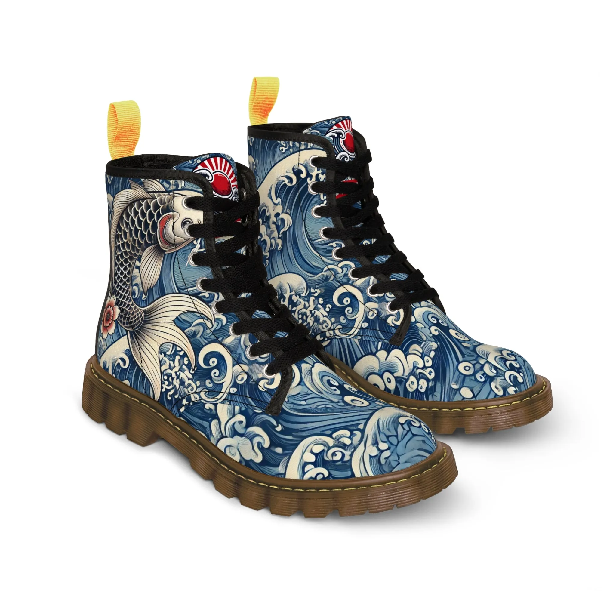Tokyo Trend Traditional Japanese Koi & Waves Pattern Women's Canvas Boots